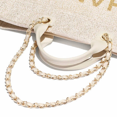 【CHANEL】シャネル SHOPPING BAG ショッピングバッグCOTTON ゴールドトーン大きい象牙