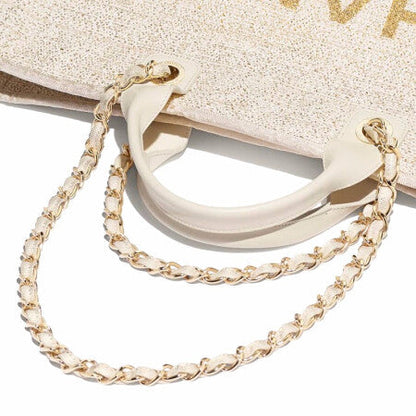 【CHANEL】シャネル SHOPPING BAG ショッピングバッグCOTTON ゴールドトーン大きい象牙