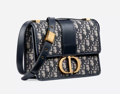 【DIOR】ブルー 30 MONTAIGNE ディオール オブリーク ジャカード キャンバス フラップ チェーンクラッチバッグ
