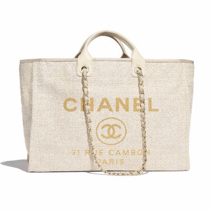 【CHANEL】シャネル SHOPPING BAG ショッピングバッグCOTTON ゴールドトーン大きい象牙