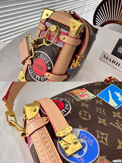 L&V ハンドバッグ ボックスレザーボーダー 落書き